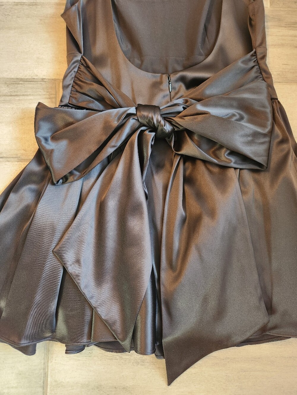 Gianni Bini Mini Dress 12 Black Satin Addison Chunky Bow Prom Babydoll New $220 - Picture 9 of 12